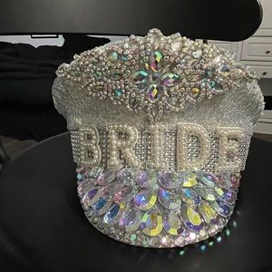Gemstone, sequin, & Pearl BRIDE drag hat!